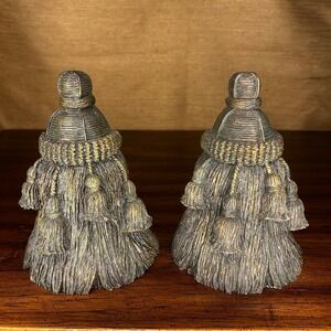 1980's Trompe L'oeil Bronze Colored Resin Tassel Bookends - a Pair